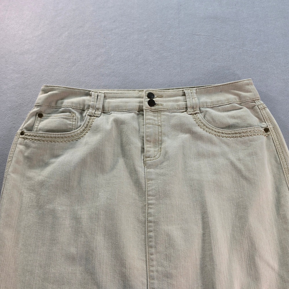 Christopher & Banks Khaki Tan Denim Maxi Skirt Womens 16 Stretch Long Straight - Picture 2 of 8